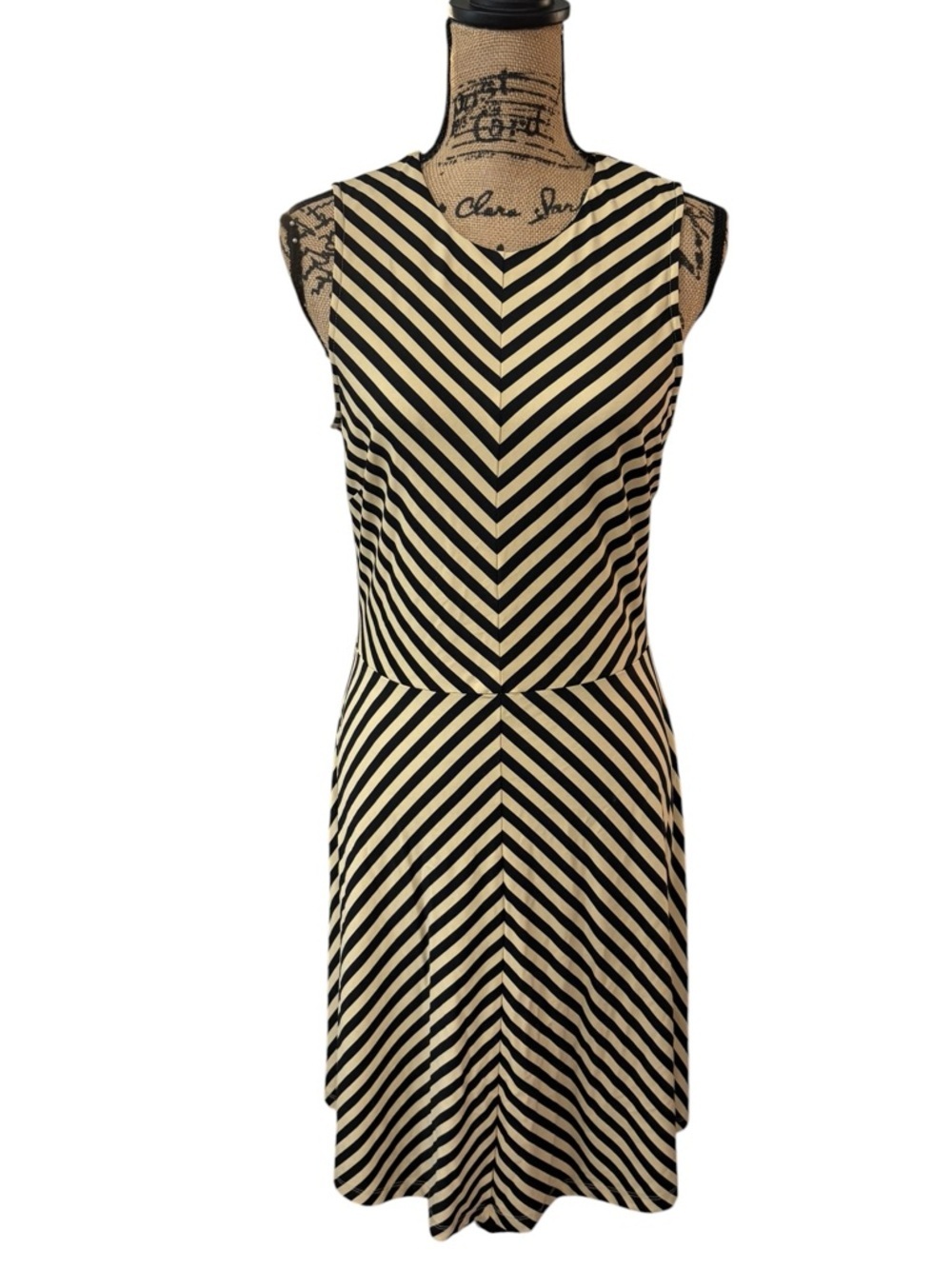 J. McLaughlin Courtney Catalina Cloth Stripe Dress Black Tan Sleeveless Size M